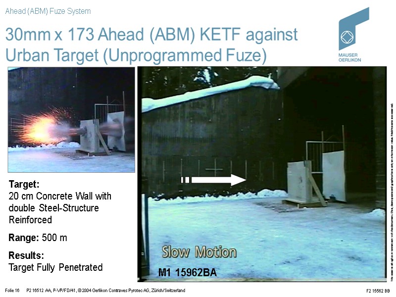 30mm x 173 Ahead (ABM) KETF against Urban Target (Unprogrammed Fuze) F2 15562 BB